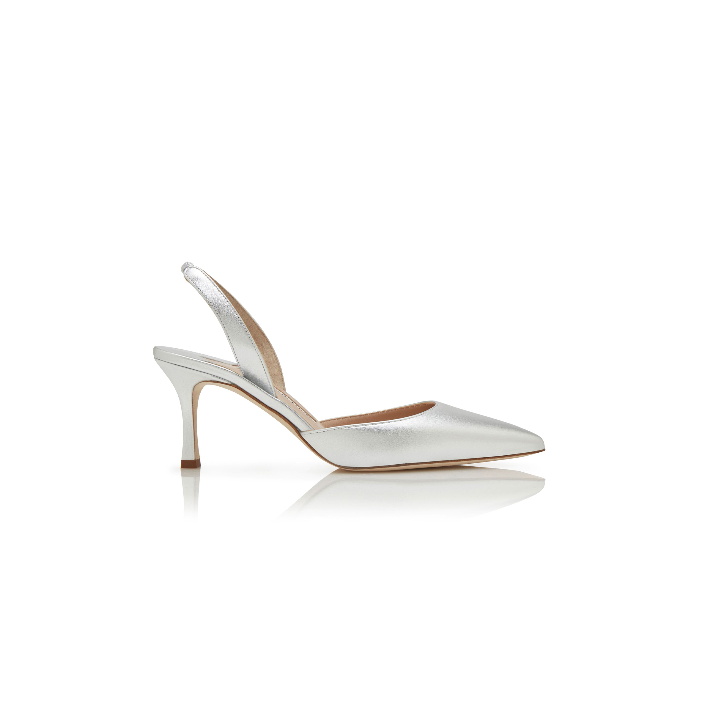 MANOLO BLAHNIK CAROLYNE 70 SILVER NAPPA LEATHER SLINGBACK PUMPS 223-1561-0002